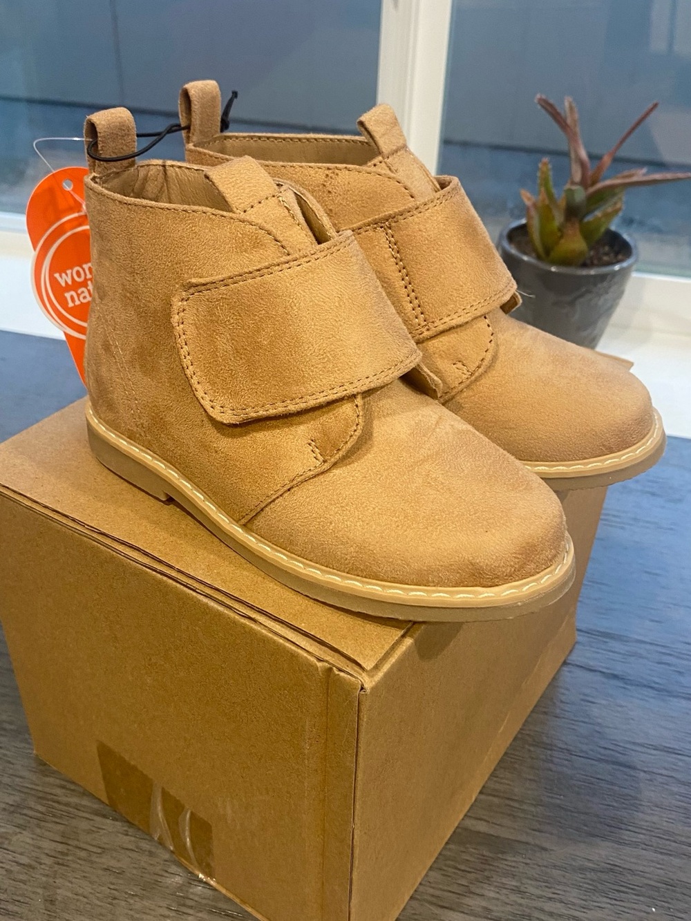 Wonder Nation size 10 Children's Tan Suede  ankle easy on boots.